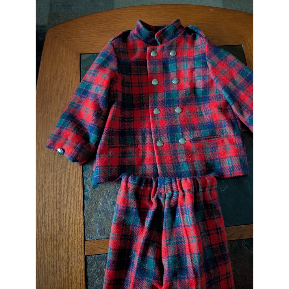 50's 60's Childs Red Plaid Wool 2-Piece Dressy Snowsuit Set Merry wear.Ireland